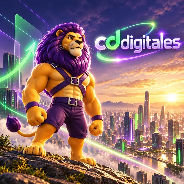 El león guardián de CD Digitales sobre una ciudad al atardecer: diseño web profesional para empresas